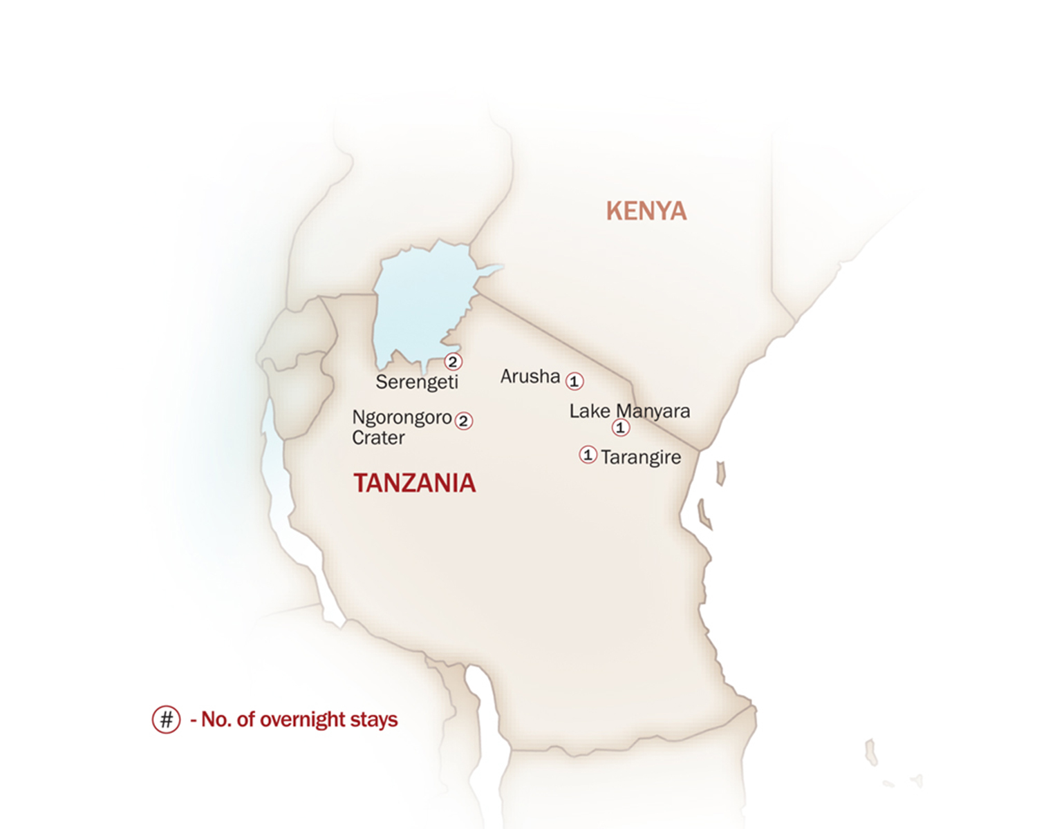 Eastern & Southern Africa Map  for WILDLIFE ADVENTURE TO TANZANIA