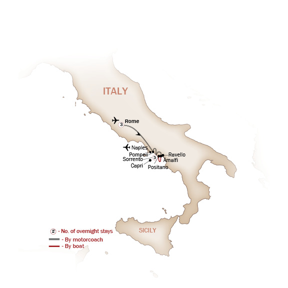 Italy Map  for ITALY'S SUNBELT, ROME & THE AMALFI COAST