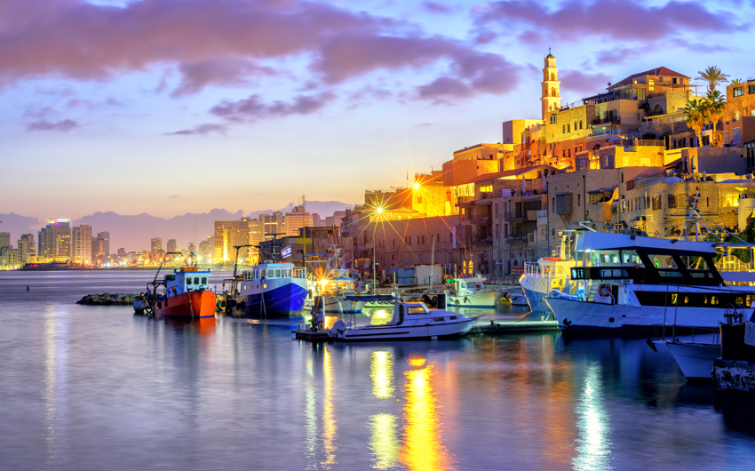 Yafo old town port on sunset, Tel Aviv
