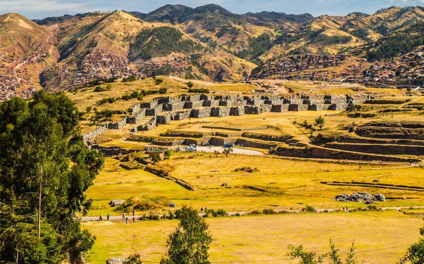 Fortification walls of Sacsayhuaman citadel near historic capital of the Inca Empire Cusco