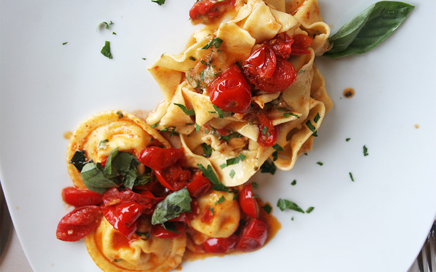 Fresh Homemade Ravioli & Pappardelle Topped with Fresh Cherry Tomato Sauce