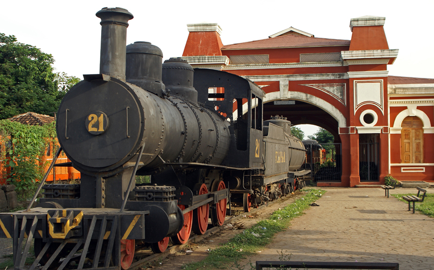 Old Railway Station with historic steam engine