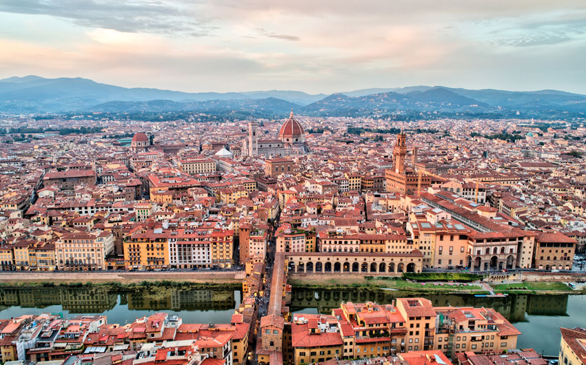 Aerial View of Duomo of Santa Maria del Fiore and Florence