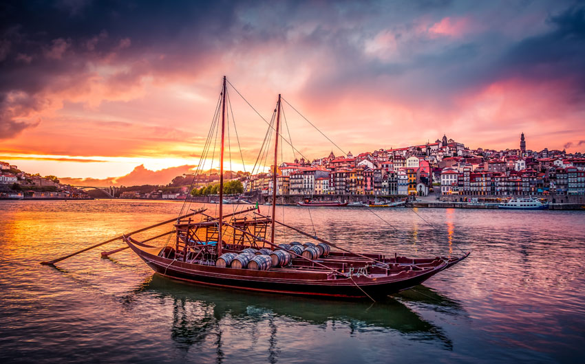  Porto at Sunset with Rabelo Boats on Douro River
