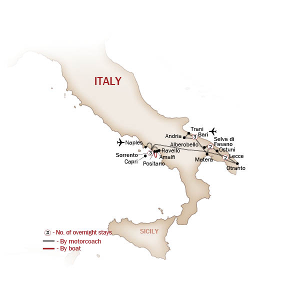Italy Map  for POSTCARDS FROM PUGLIA & THE AMALFI COAST