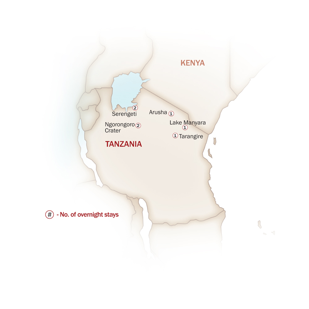 Eastern & Southern Africa Map  for WILD LIFE ADVENTURE TO TANZANIA