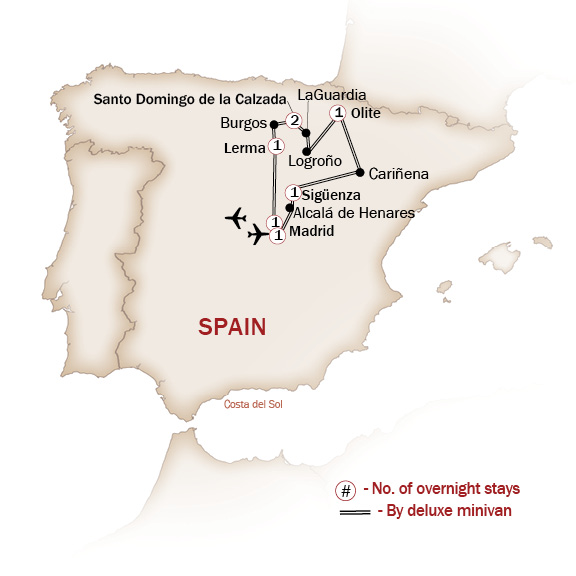 Spain Map  for CASTLES & PALACES OF THE SPANISH WINE REGION