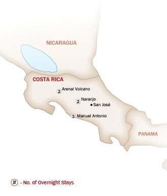 Costa Rica Map  for HIGHLIGHTS OF COSTA RICA