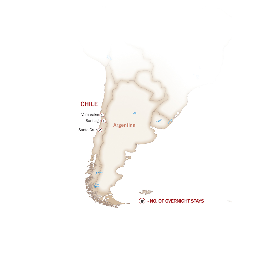 Chile Map  for WINES & MORE - BY PRIVATE CAR