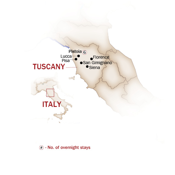 Italy Map  for ART TREASURES, FOOD AND WINES OF TUSCANY
