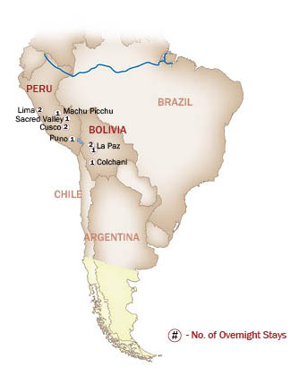 Peru Map  for WONDERS OF PERU & BOLIVIA