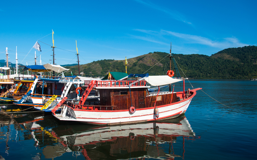 Boats anchored in Paraty