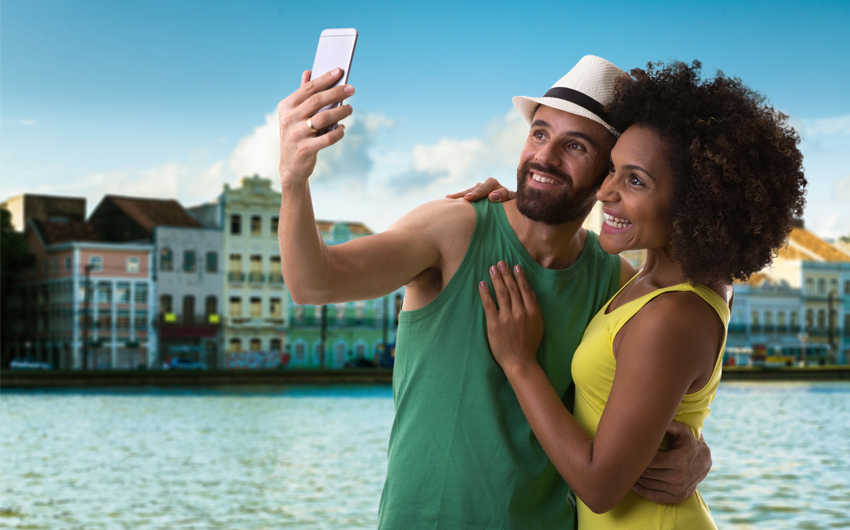 Couple taking a selfie photo in Recife